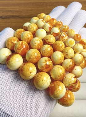 天然二代琥珀蜜蜡奶咖千层雪妖孽圆珠手串手链单圈