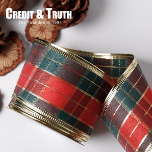 苏格兰圣诞蝴蝶结diy配件花环装饰拷边经典复古风丝带涤纶带