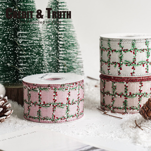 5.0圣诞藤格葱混拷边礼物装饰品包装圣诞限定复古圣诞树丝带