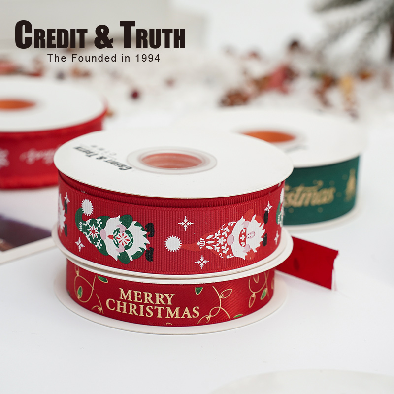 印花圣诞装饰合集红色丝带