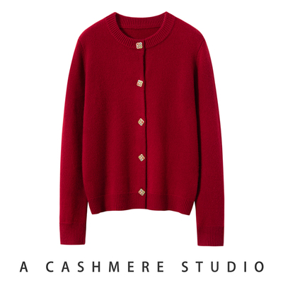 100纯山羊绒衫女款彩钻扣