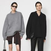 重磅高克重羊绒粗棒针圆领 ROW风经典 款 V领Ophelia加厚宽松毛衣