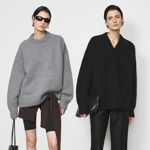 V领Ophelia加厚宽松毛衣 重磅高克重羊绒粗棒针圆领 ROW风经典 款