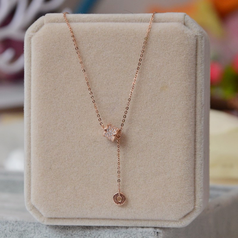 韩国14k纯金项链百搭流苏满钻