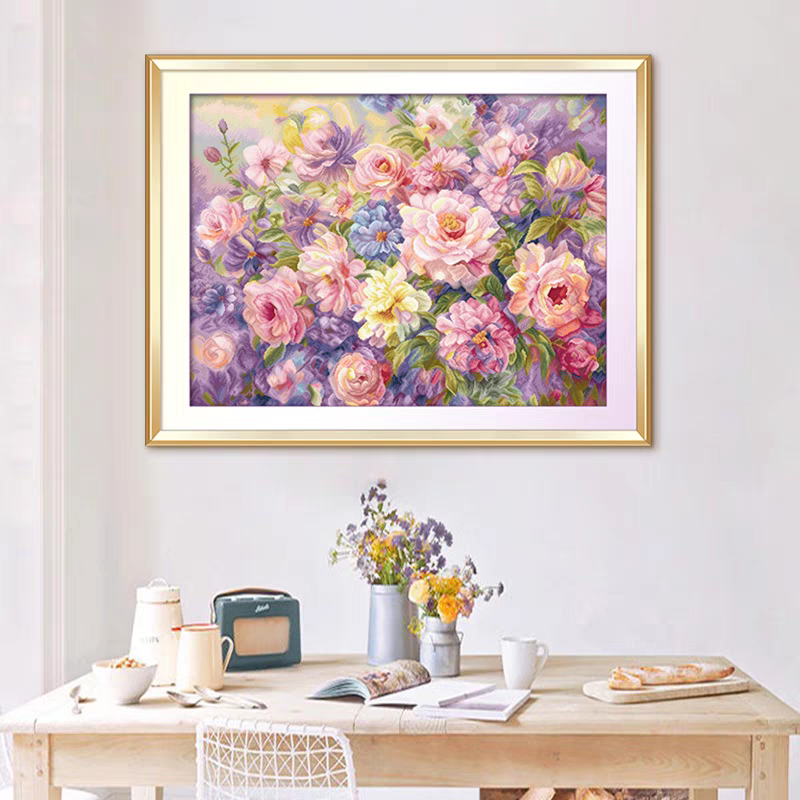 ks十字绣花开嫣然客厅卧室挂画自己绣手工棉线DIY花卉2024年新款