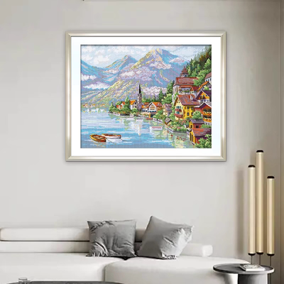 ks十字绣新款奥地利哈尔施塔特小镇客厅卧室挂画自己绣度假圣地