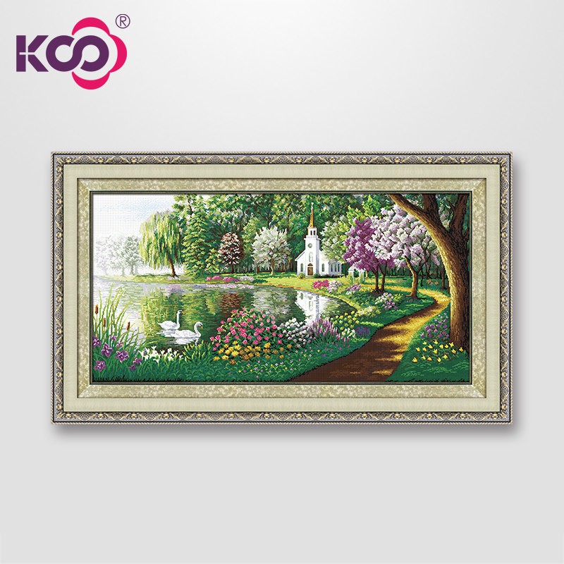 KS十字绣正品2019新款线绣餐厅欧式客厅风景油画清新简约碧湖映彩