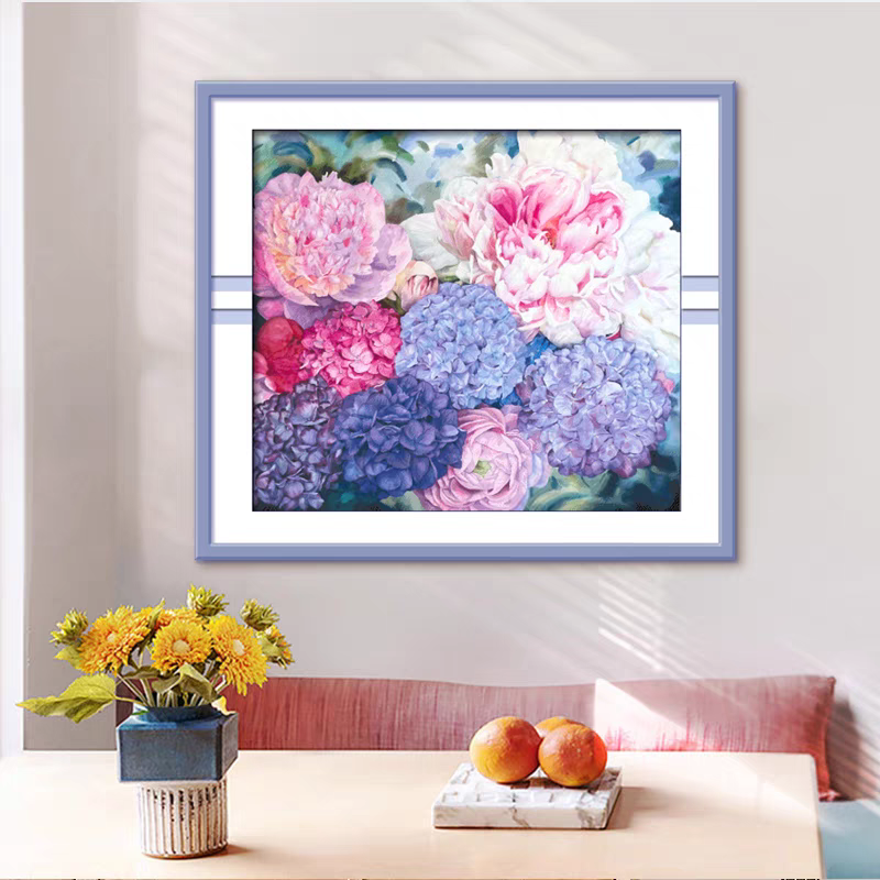 ks十字绣欣然芬芳花卉绣球花手工棉线自己绣客厅卧室挂画清新印花