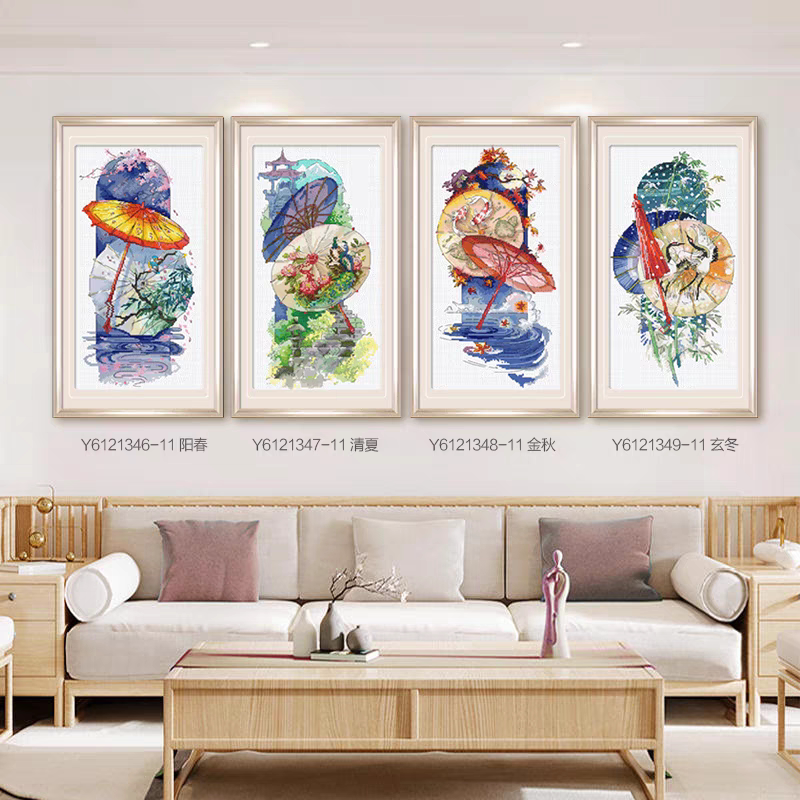 ks十字绣阳春清夏金秋玄冬四季四联画客厅挂画自己绣手工DIY棉线