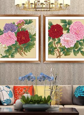 KS十字绣新款客厅卧室中式牡丹花挂画简约现代自己绣手工牡丹情