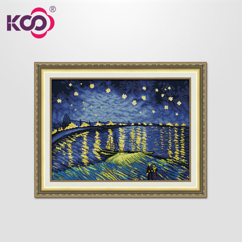ks十字绣正品店客厅新款名画梵高油画餐厅画夜空罗纳河上的星夜