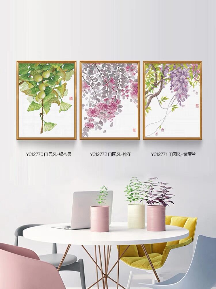 KS cross stitch 2021 new living room small fresh pastoral style hanging painting flowers and plants violet multi-picture