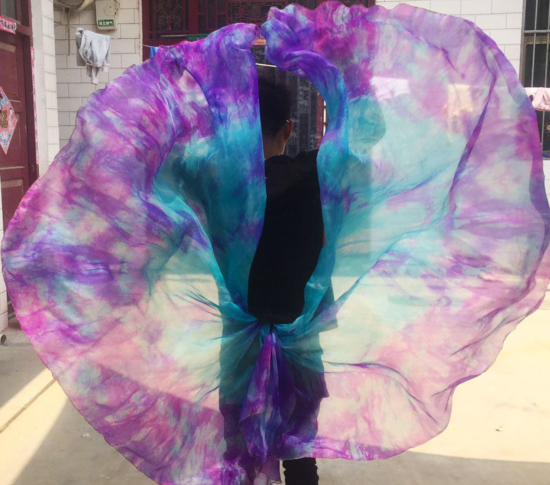 肚皮舞纱巾真丝手工个性扎染手抛纱演出练习手抛纱桑蚕丝纱巾