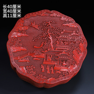 古玩杂项古董老物件手工剔红漆器食盒收纳盒家居装饰民俗工艺摆件