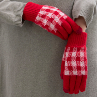 100%纯山羊绒触屏手套男女冬季加厚保暖新年本命年红色手套礼品