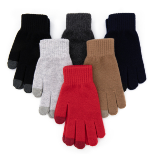 100%纯羊绒触屏手套男女情侣加厚分指秋冬季 开车保暖针织手套老年