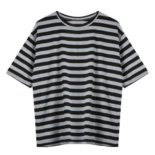95% polyester 5% spandex niche design retro striped T-shirt casual short-sleeved bottoming shirt