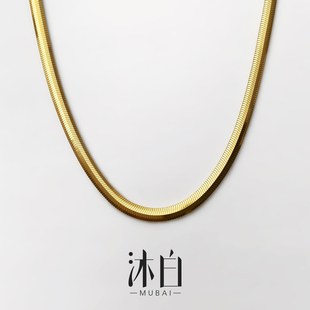 沐白MU蛇骨链925纯银项链男黄金高级感轻奢小众女配饰极细八角蛇