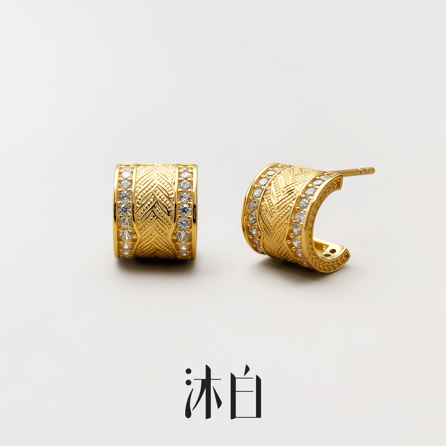 沐白MU金色国风复古路路通耳钉