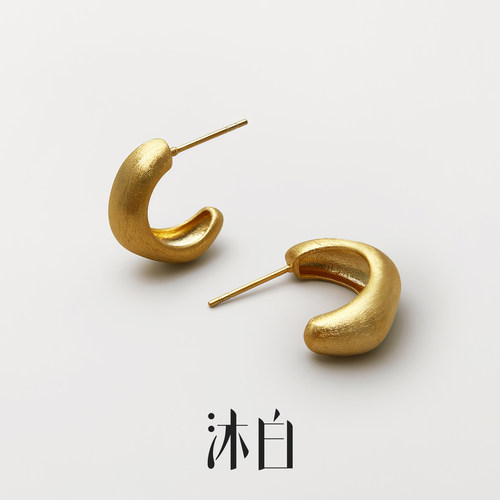 沐白MU中式复古925纯银拉丝耳钉