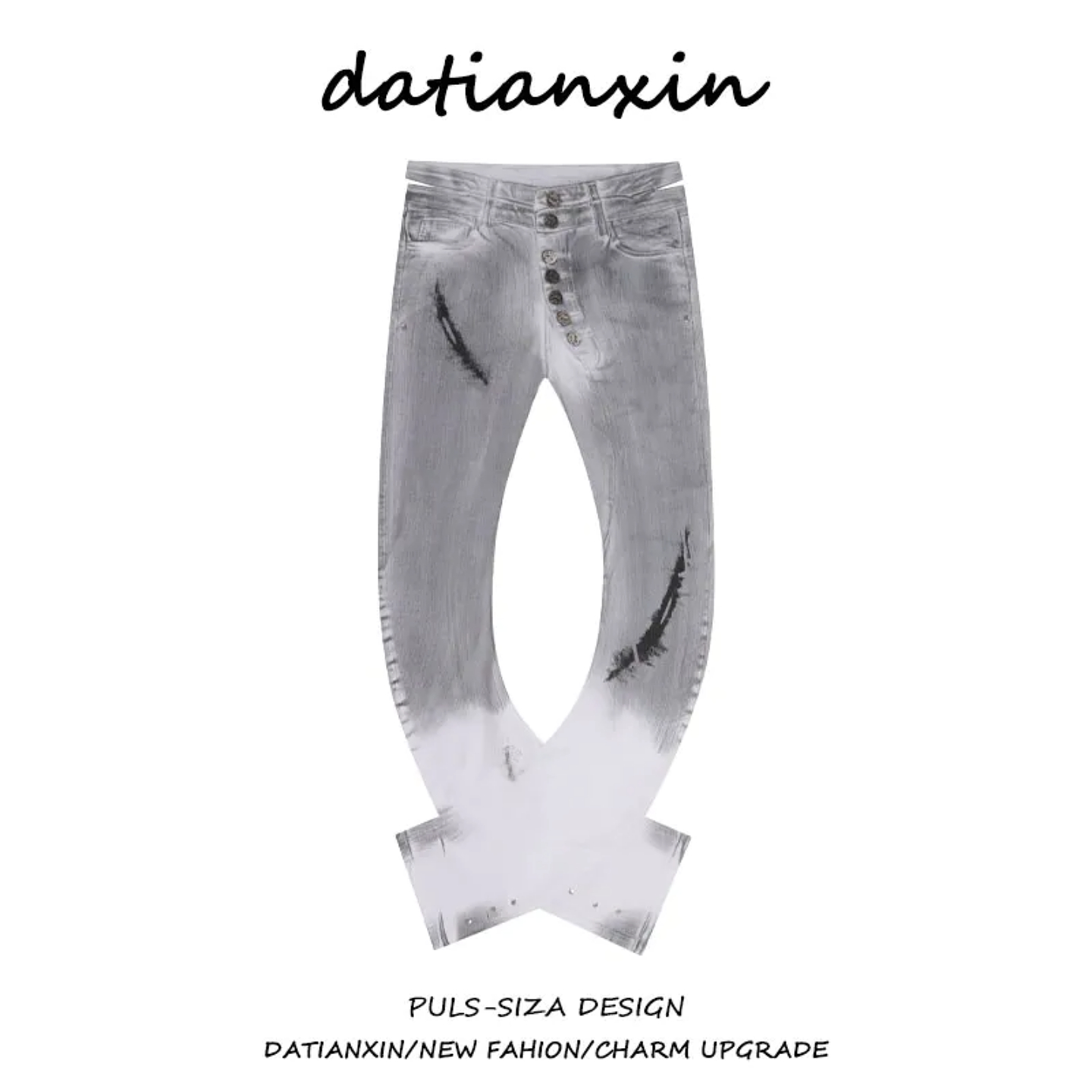 大码美式复古脏弯刀牛仔裤