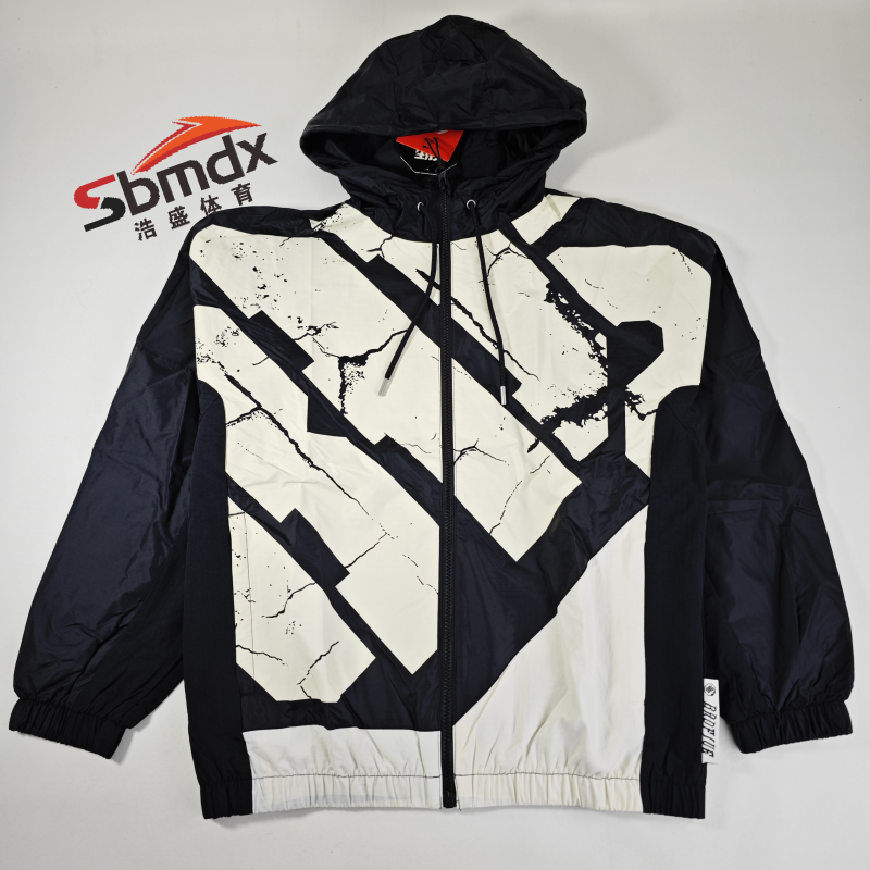 李宁反伍系列黑白拼色连帽风衣