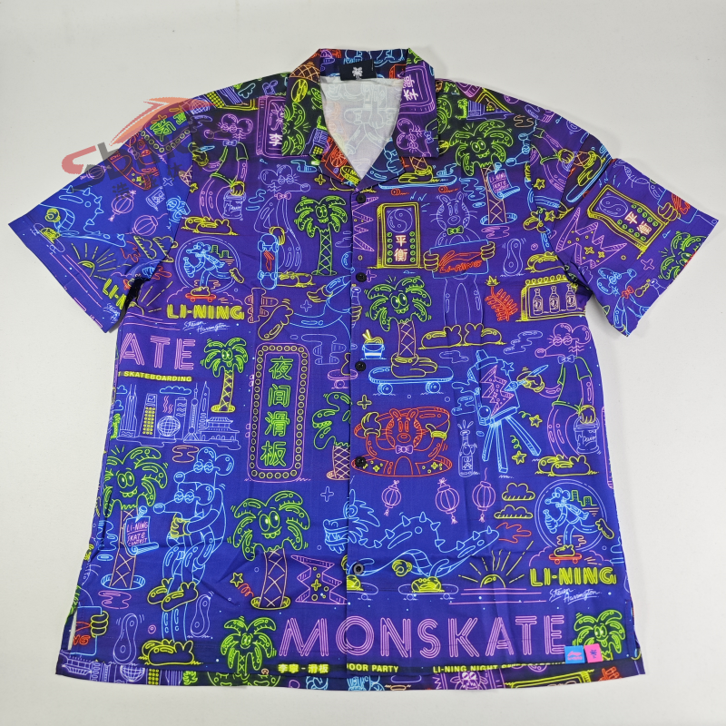 李宁xSteven Harrington联名 男子宽松休闲排扣翻领衬衫 ASHS911