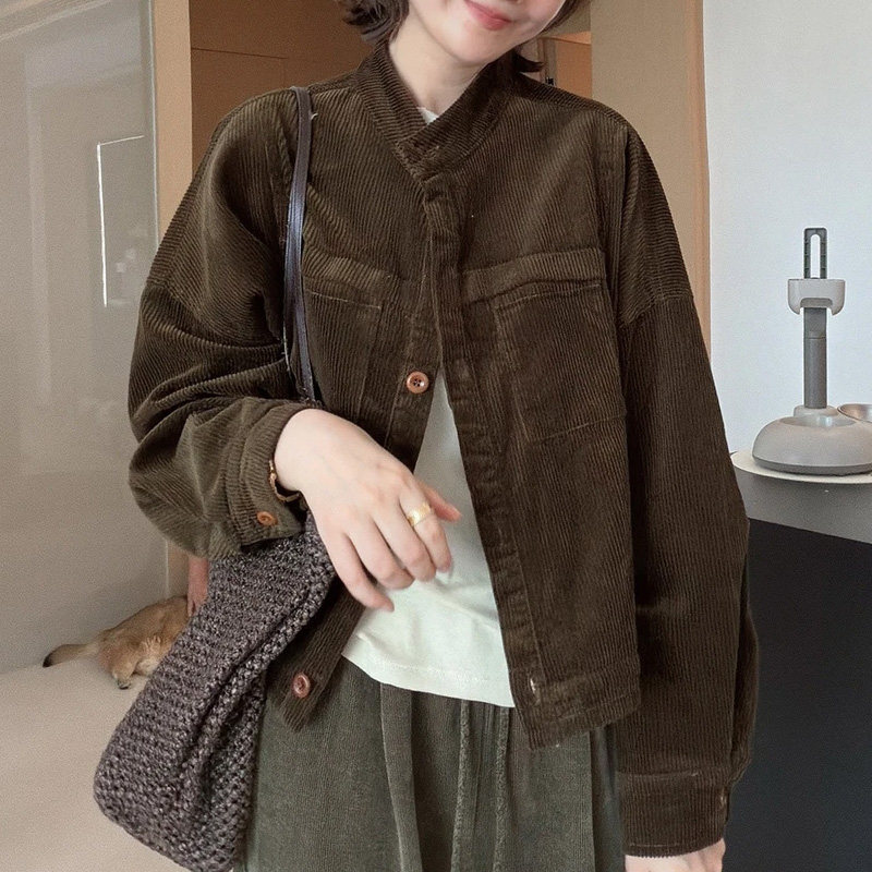 2026春秋韩版复古显瘦单排扣休闲百搭短款宽松夹克外套