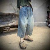 女小个子七分裤 2025新款 胖妹妹mm复古宽松垮裤 牛仔裤 女装 大码