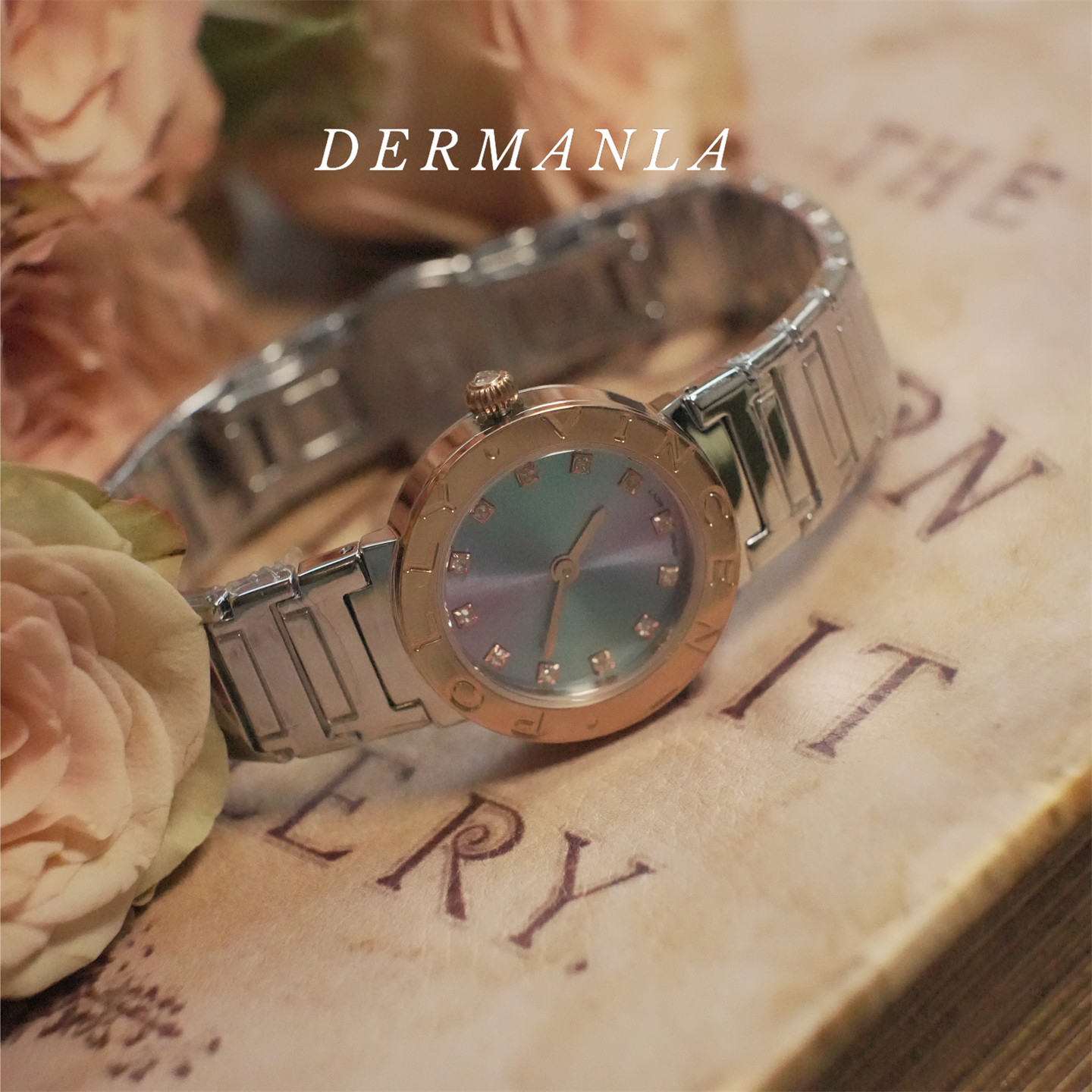 渐变蓝海 日本polly vincent中古复古彩色多色文艺石英手表女钢带