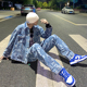 满印字母牛仔外套美式 街头hiphop嘻哈炸街休闲vibe风高街情侣套装