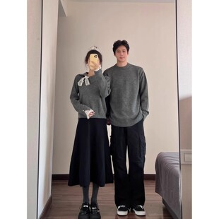 小众设计感情侣装毛衣秋冬季法式休闲蕾丝拼接针织衫男女百搭上衣