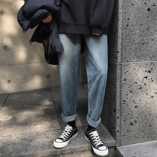 春季牛仔裤男水洗复古港风韩版宽松老爹裤INS超火的裤子直筒裤潮