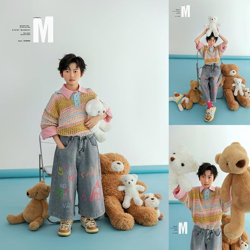 兒童攝影服裝涂鴉牛仔褲