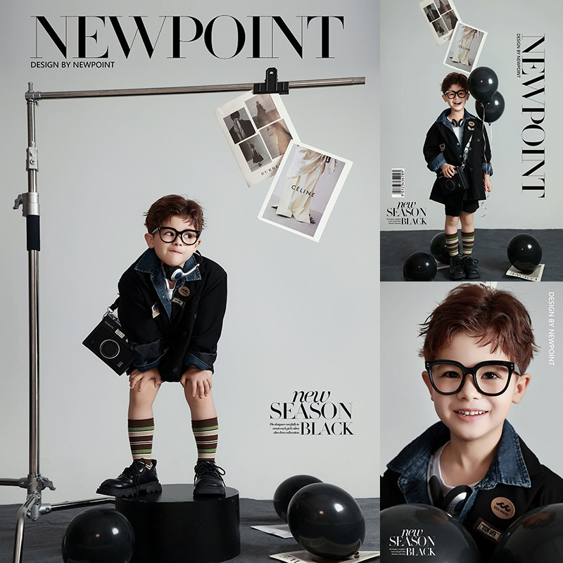 新款儿童摄影男孩5-6岁拍照英伦风牛仔外套套装影楼拍摄艺术写真