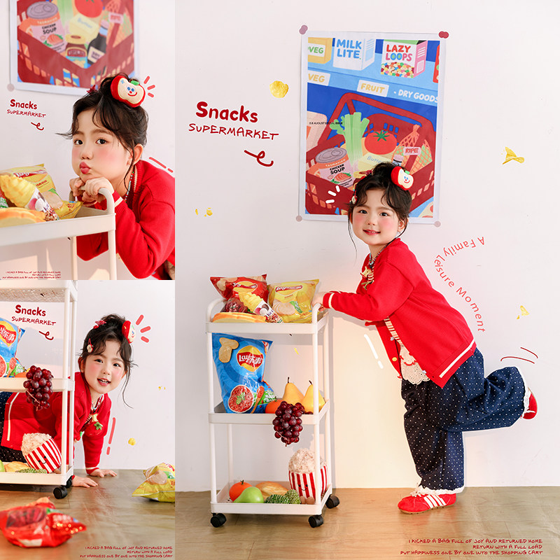 儿童摄影服装2026新款红色毛衣套装新年主题女童写真学院风摄影服