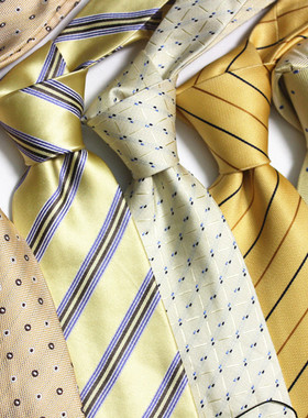 黄色系列出口原单外贸色织提花领带男正装商务正式碎花条纹9CM