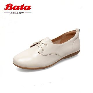 bata2023春专柜同款圆头小皮鞋系带软底休闲小白鞋女AXF55AM2