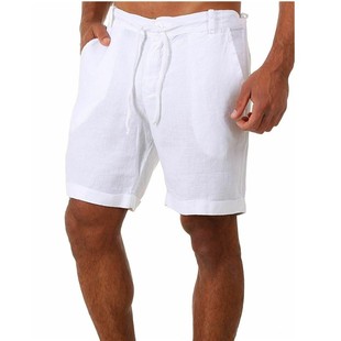 Men Linen Shorts Casual Breathable Jogging Short Pants white