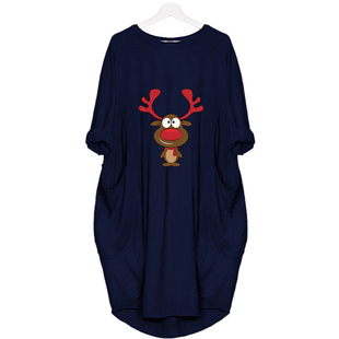 Christmas Dress Women Cute Reindeer Print Pocket Casual