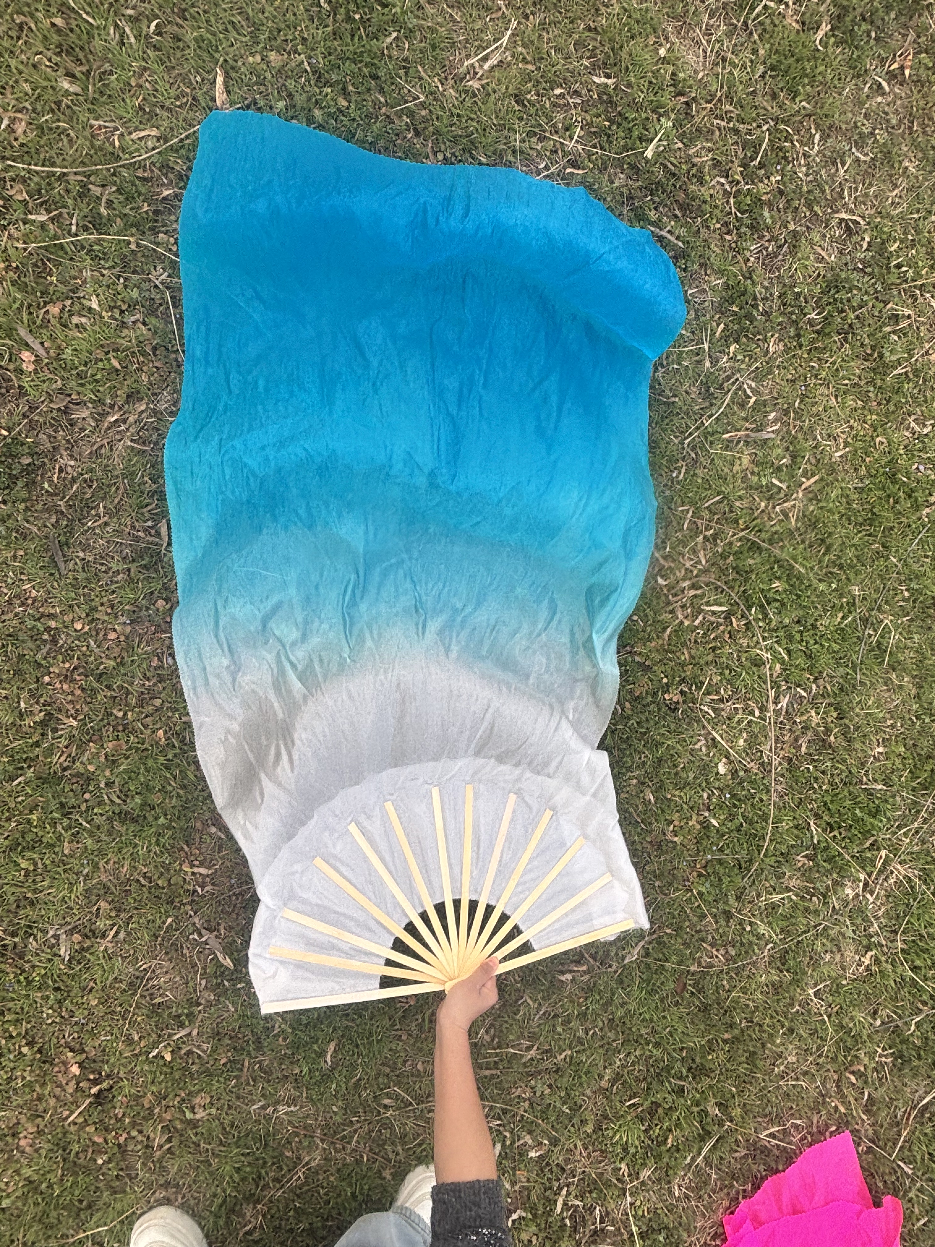 舞蹈扇子长绸扇古典舞长扇子黑白渐变水墨扇左手指月跳舞扇
