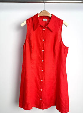 SUNDAYBEST 亚麻红色连衣裙