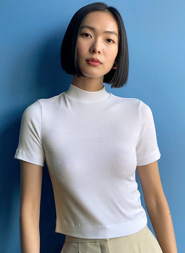 短袖通勤常规半高领短款莫代尔女