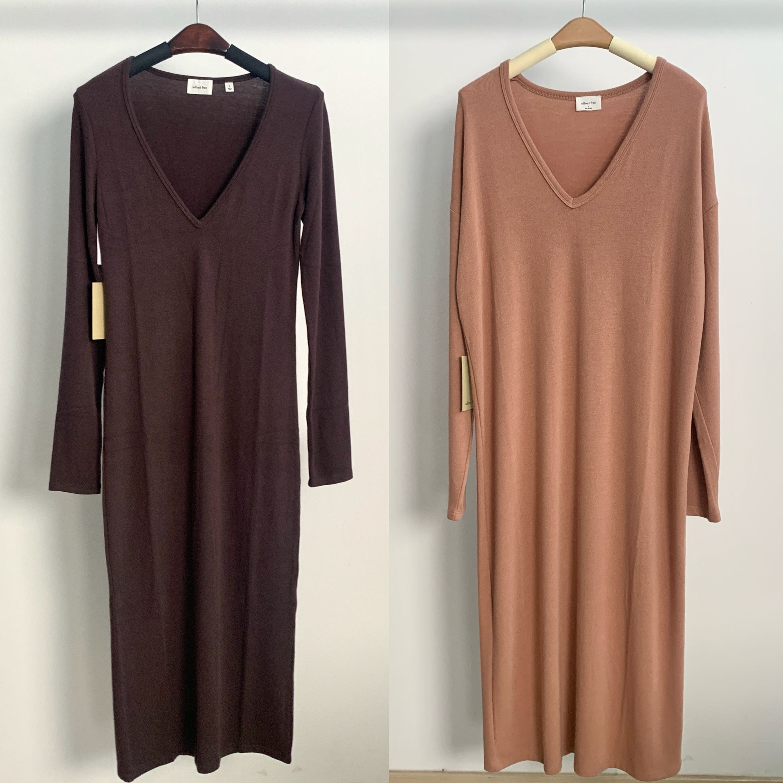 长款v领长袖宽版单品裙子