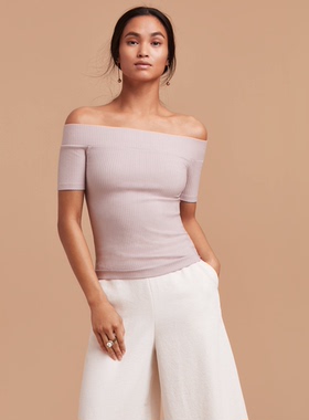 Wilfred Free夏季女  一字肩短袖T恤 修身显瘦露肩 一字领上衣