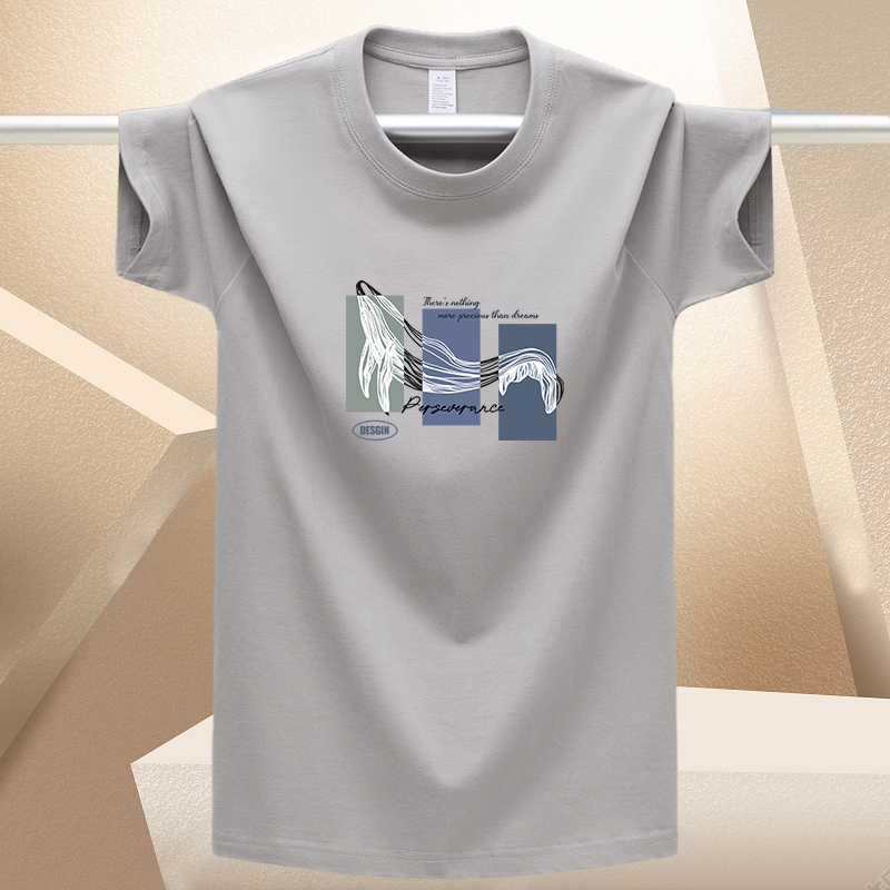 重磅夏季纯棉短袖T恤男青年潮流印花圆领新款大码半袖打底体恤衫