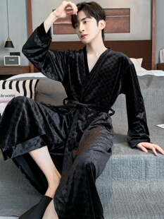 2025年新款秋冬季睡袍男金丝绒长款睡衣休闲家居服一体式晨袍浴袍