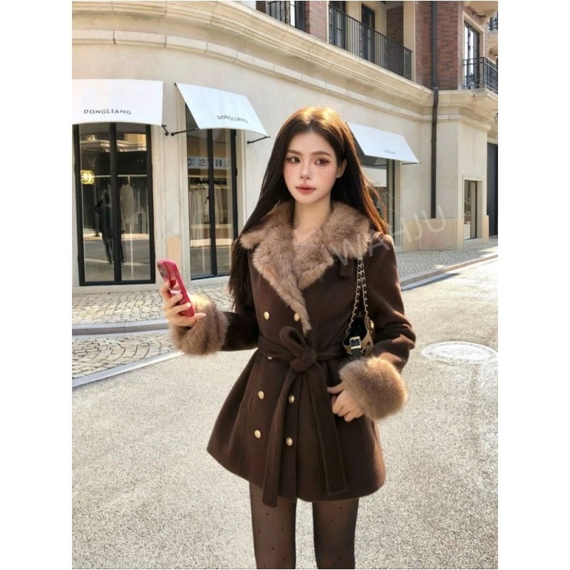 冬季古早贵气千金氛围感大衣外套女毛毛双排扣富家千金收腰外套,女装/女士精品,毛呢外套,淘宝优惠券,粉丝福利购,淘宝优惠卷