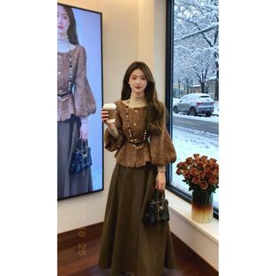 富家千金名媛风高级感套装单排扣氛围感上衣显瘦半身长裙两件套女