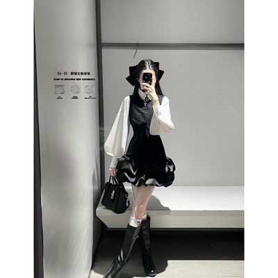 秋季新款法式千金气质Polo领假两件连衣裙小众高级感收腰显瘦短裙